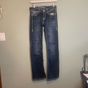 L.A Idol USA‎ Womens Low Rise Bootcut Embellished Rhinestones Dark Blue Jeans 5